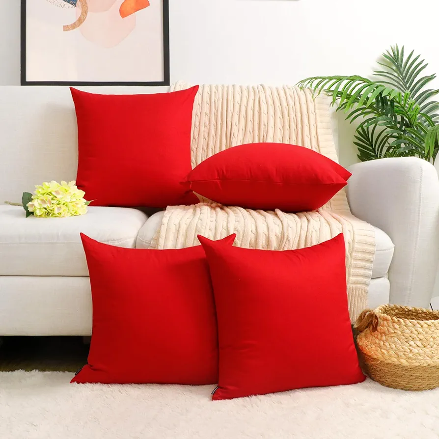 Coddsmz Set of 4 Red Decorative Throw Pillow Covers 16×16 Inch for Living Room Couch Bed Sofa Square Cushion Cover Soft Cotton Pillow Case