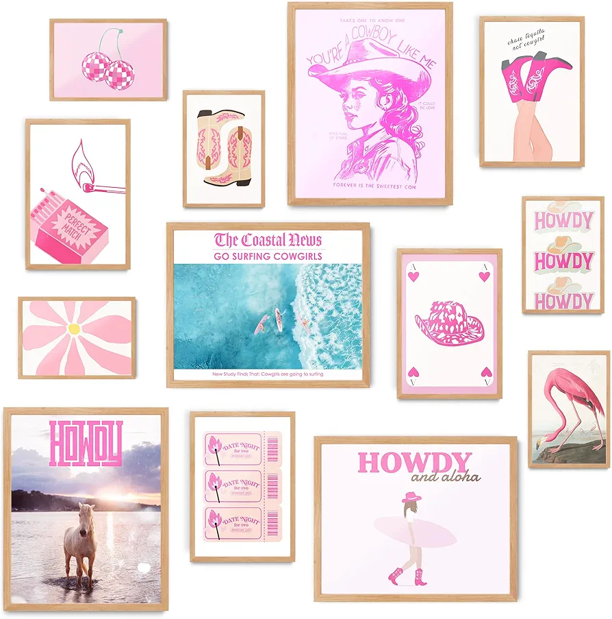 Fardes Coastal Cowgirl Decor, Pink Coastal Granddaughter Room Decor, Coastal Wall Decor Aesthetic, Pink Room Decor Aesthetic, Pink Wall Art Prints, Western Decor, Preppy Room Decor for Teen Girls