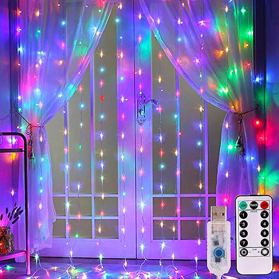 Led Fairy String Curtain Lights with Remote for Indie Room Decor Teenage Girls Bedroom Aesthetic, Indoor Wall Decorative Twinkle Lights for Pretty Purple Butterfly Softball Room, Colored