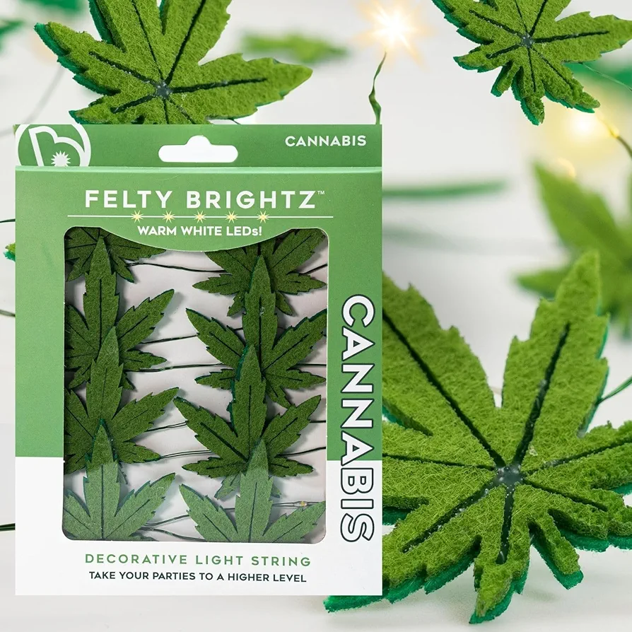 Brightz Felty LED String Lights, Felt Leaf Cannabis, 8 ft - Marijuana Christmas Ornament Weed Gifts Weed Decor Marijuana Decor Weed Room Decor Weed Light Cannabis Decor Weed Party Favors