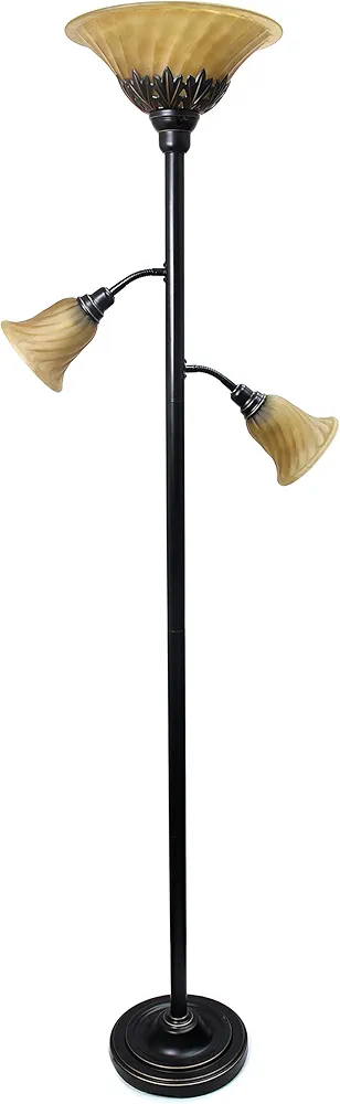 Elegant Designs LF2002-RBZ 3 Light Floor Lamp with Scalloped Glass Shades, Restoration Bronze/Champagne