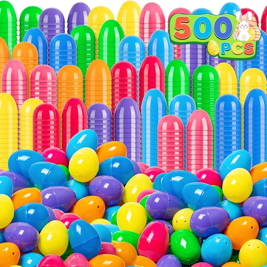 500 Plastic Easter Eggs Bulk, 2.4“ Empty Easter Eggs Fillable, Colorful Bright Plastic Eggs for Easter Hunt, Filling Treats, Party Favor, Easter Basket Stuffers, Classroom Prize Supplies