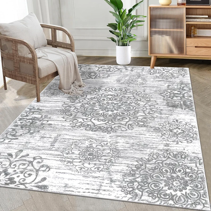 HEBE Washable Area Rug 3'x5' Non Slip Soft Distressed Medallion Bedroom Rug Boho Living Room Rug Accent Throw Rugs Vintage Entry Rug Floor Carpet for Dining Room Bathroom Entryway