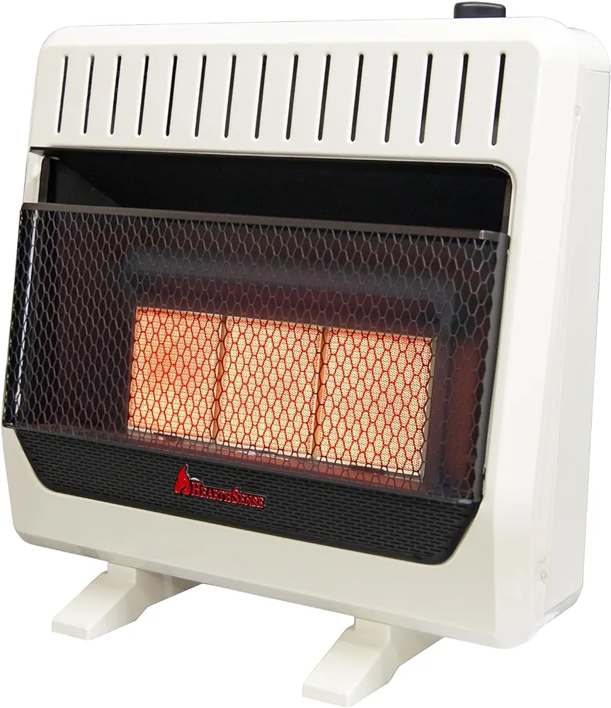 IR26T-BB Ventless Dual Fuel Infrared Space Heater with Thermostat Control for Home and Office Use, 30000 BTU, Heats Up to 1400 Sq. Ft., Includes Wall Mount, Base Feet, and Blower, White