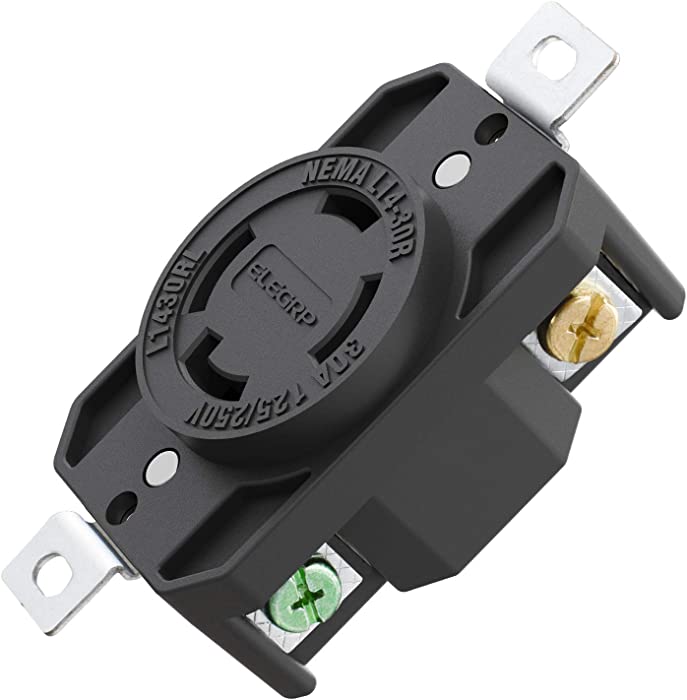 ELEGRP NEMA L14-30R Flush Mounting Locking Receptacle, Twist Lock Socket/Outlet for Generator, 30 Amp 125/250V 3 Pole 4 Wire Grounding, Industrial Grade Heavy Duty, UL Listed (1 Pack, Black)