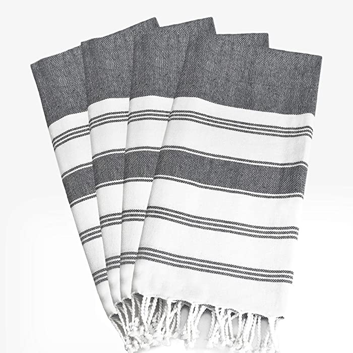 Glamburg Peshtemal Turkish Towel 100% Cotton Beach Towels Oversized 36x71 Set of 4, Cotton Beach Towels for Adults, Soft Durable Absorbent Extra Large Bath Sheet Hammam Towel - Charcoal Grey