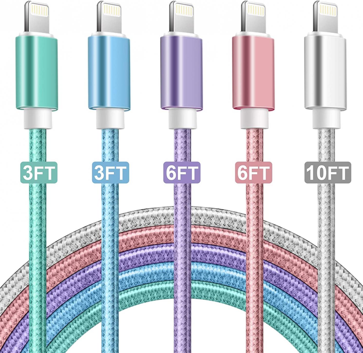 iPhone Charger Cable 5Pack【3/3/6/6/10FT】iPhone Charger Cord MFi Certified Lightning Cable, Fast iPhone Charging Cord Nylon Braided USB Lightning Cable Compatible iPhone 13 12 11/ XS/Max/XR/X/8/7//6/