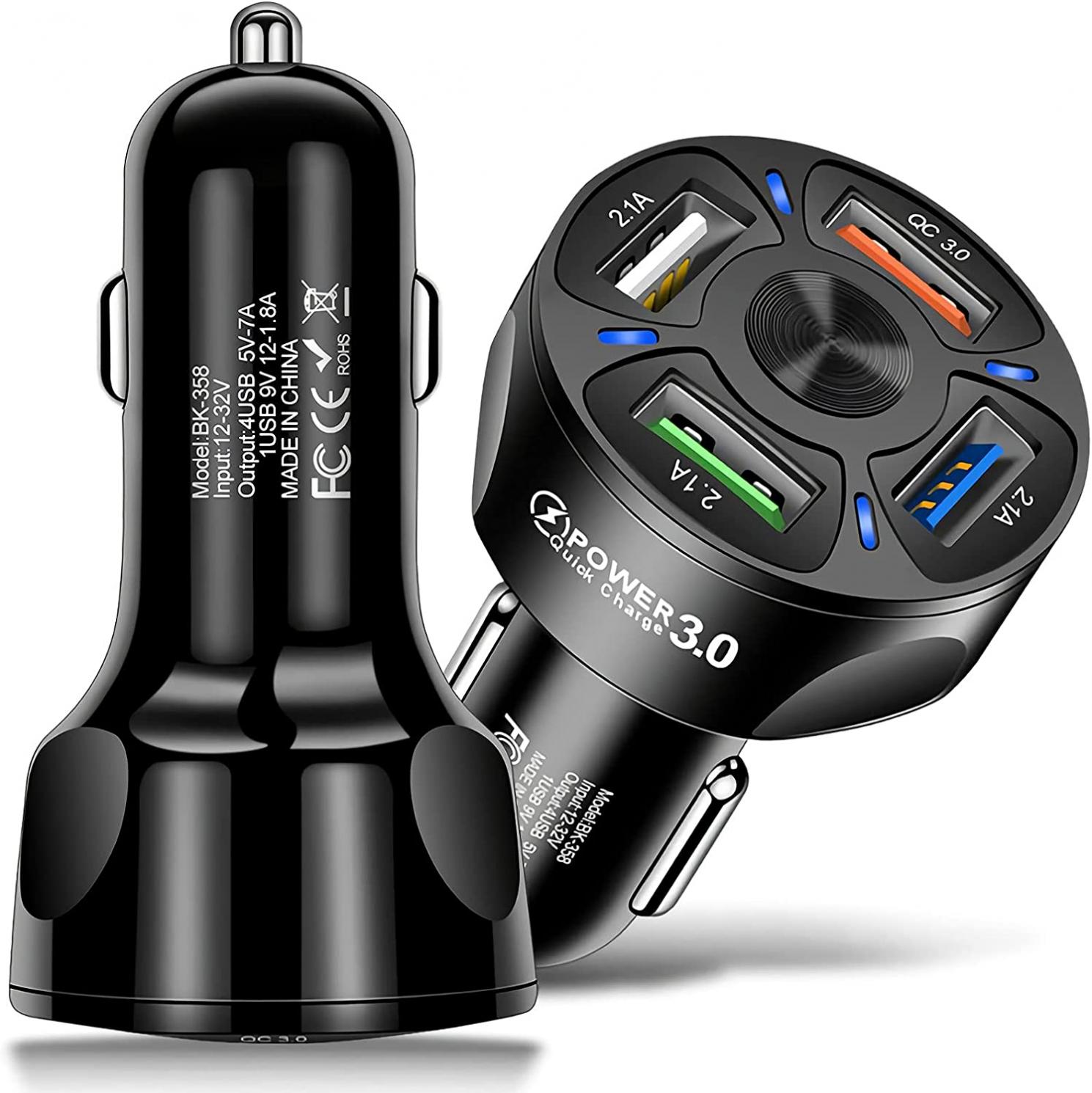 USB car Charger, 35W/7A[QC3.0 3A-4USB Port] 1.8A 3 Ports Fast car Charger Adapter Mini Cigarette Lighter USB Mobile Phone Charger Fast Charging Compatible with iPhone 12 13 pro/Max/11/x/8