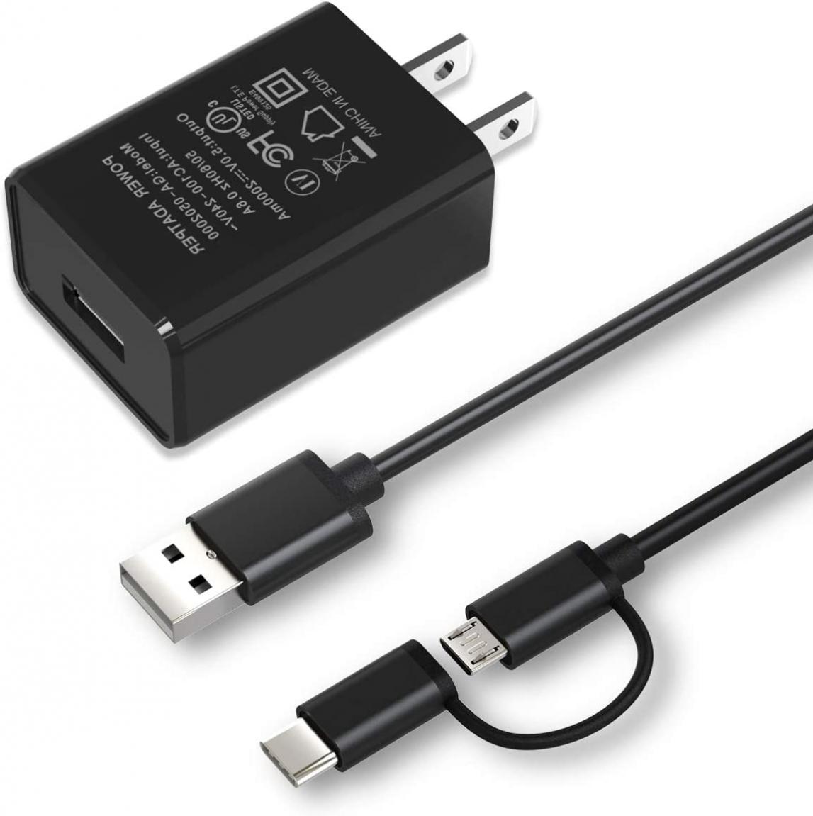 Charger [UL Listed] Compatible for Amazon Kindle Fire HD 10 9th Generation 2021 Release, Fire HDX 6" 7" 8.9" 9.7", Fire 7 HD 8 10 Tablet and Phone with 5Ft Micro-USB & USB C 2 in 1 Cable