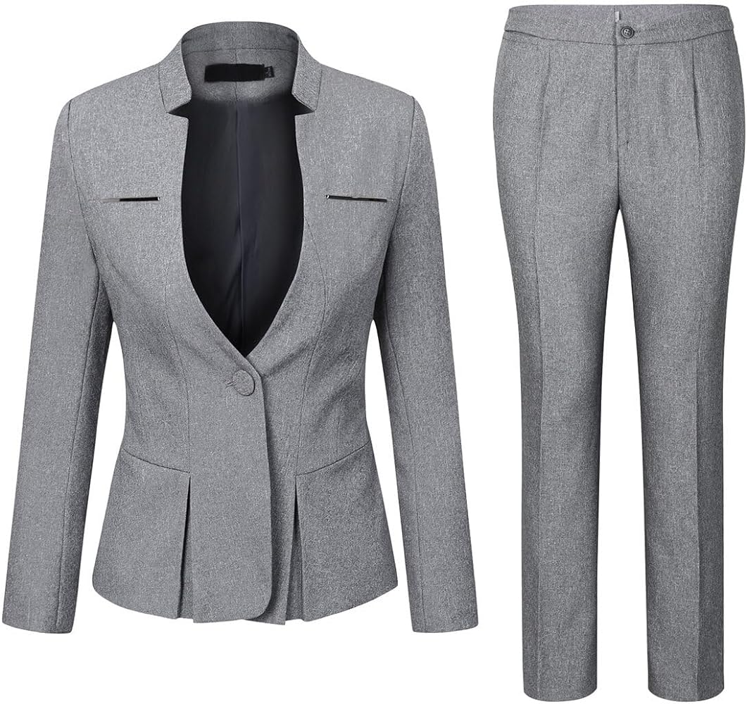 YUNCLOS Women's Elegant Business 2 Piece Office Lady Suit Set Work Blazer Pant