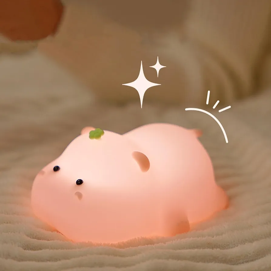 Night Light for Kids, Cute Pink Silicone Hippo Night Light, Rechargeable, Touch Sensor Bedside Table Lamp, Squishy Animal Led Lamp for Bedroom Living Room Gift Decor