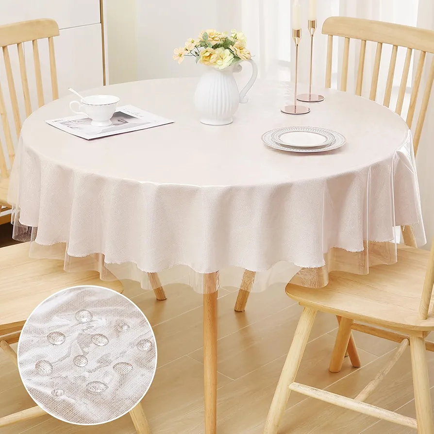 smiry Round Clear Table Cloth 60 Inch, Waterproof Wipeable Vinyl Tablecloths Protector, Oil Spill Proof Transparent Plastic Table Cover for Dining, Picnic, Camping, Outdoor