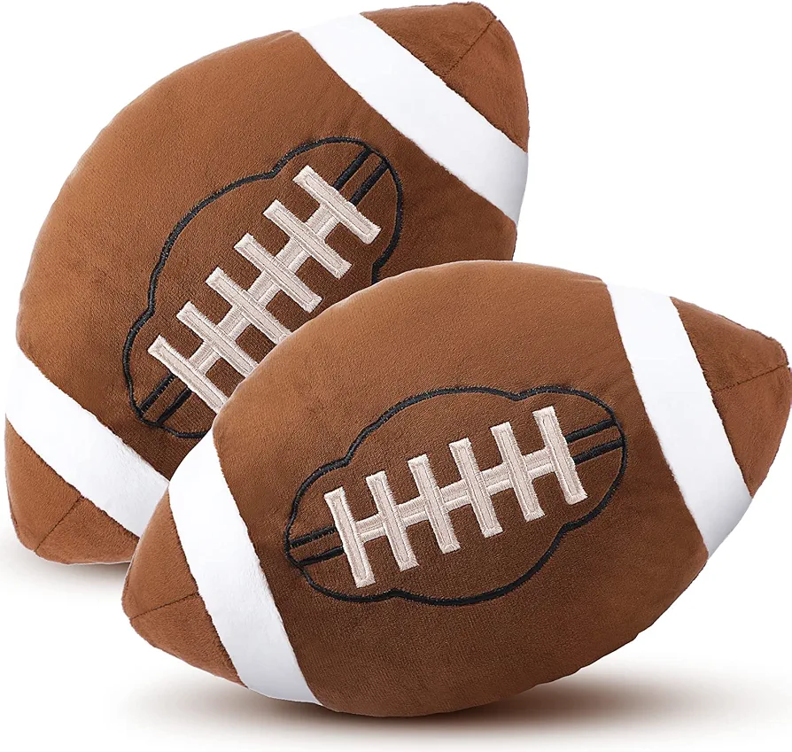 2 Pcs Plush Basketball Baseball Football Rugby Pillow Soft Fluffy Sports Stuffed Throw Pillow Cute Ball Cushion for Bedroom Nursery Room Decoration(Football, 11.8 x 7.8 Inch)