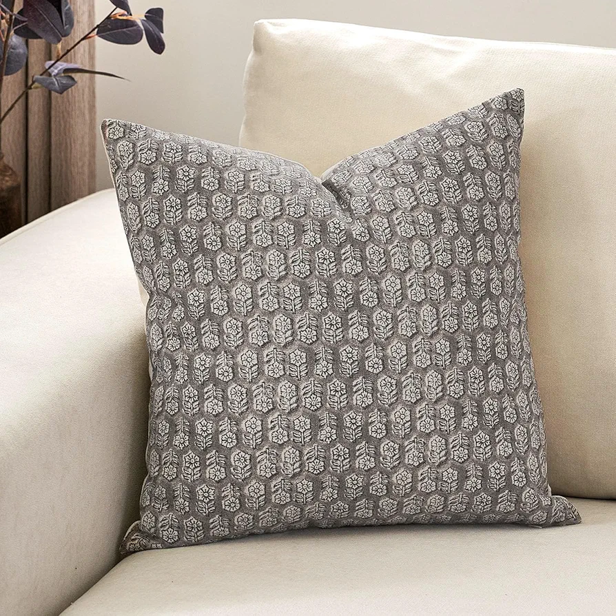 DOMVITUS Pillow Covers 20x20, Floral Pillow Covers, Couch Pillows for Living Room, Decorative Farmhouse Accent Print Throw Pillow Covers, 1PC, Light Taupe