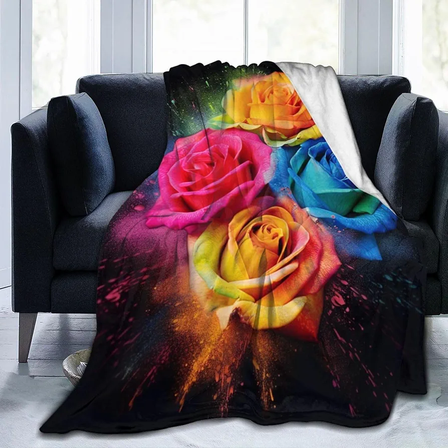 Rose Throw Blanket Soft Fleece Blankets Plush Comfy Microfiber Throws Decor for Home Couch Living Room Bed Sofa Cozy Warm Present for Women Boys Girls Lightweight 50" X 60"