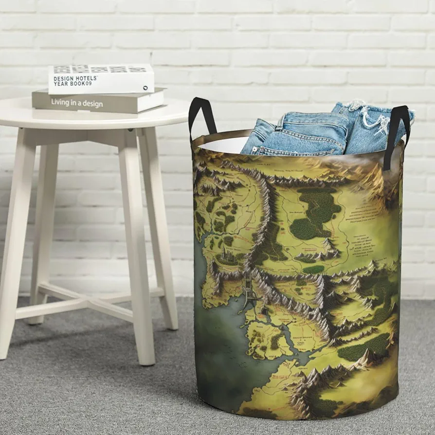 Large Laundry Basket Middle Earth Map Laundry Hamper Dirty Clothes Hamper for Laundry Collapsible Waterproof Laundry Baskets Decor Basket for Bedroom Living Room, Small, Black, 35HN41G5FJ4F