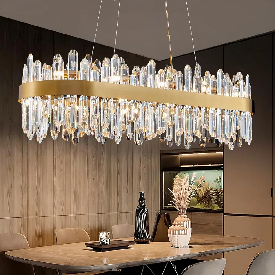 Gold Oval Crystal Chandelier L35.4 inch, 20-Lights Gold Chandeliers Modern Crystal Chandelier Pendant Light Fixture G9 Lights Pendant Ceiling Light for Dining Living Room Kitchen Island