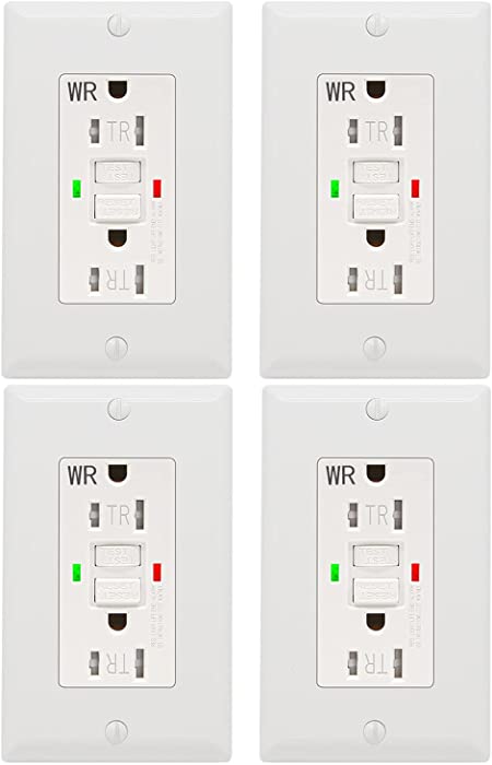 ANKO GFCI Outlet 15 Amp 4 Pack, Tamper-Resistant, Weather Resistant Receptacle Indoor or Outdoor Use, 2 LED Indicator with Decor Wall Plates and Screws, White