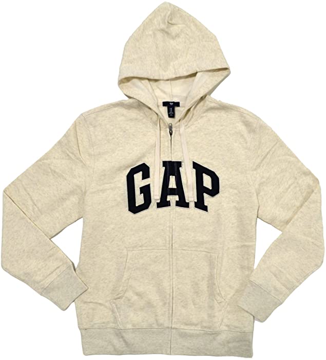 GAP Mens Fleece Arch Logo Full Zip Hoodie (Cream, Small)