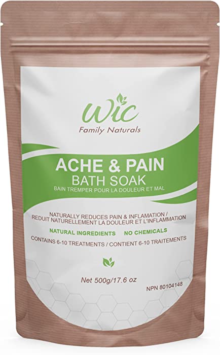 WIC Family Naturals Ache & Pain Sore Muscle Bath Soak, 10 Treatments Per Bag - Muscle & Joint Pain Relief Mineral Bath Salts w/Pure Essential Oils & MSM (Ache & Pain)