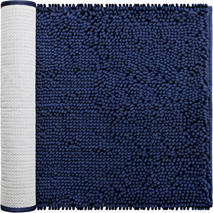 AmazerBath Navy Bathroom Rug, Chenille Bath Mat Rug, Non-Slip Indoor Door Mat, Dorm Rug, Ultra Water Absorbent, Machine-Washable Shower Rug for Bathroom Bedroom Dormitory, 20 x 32 Inches Navy