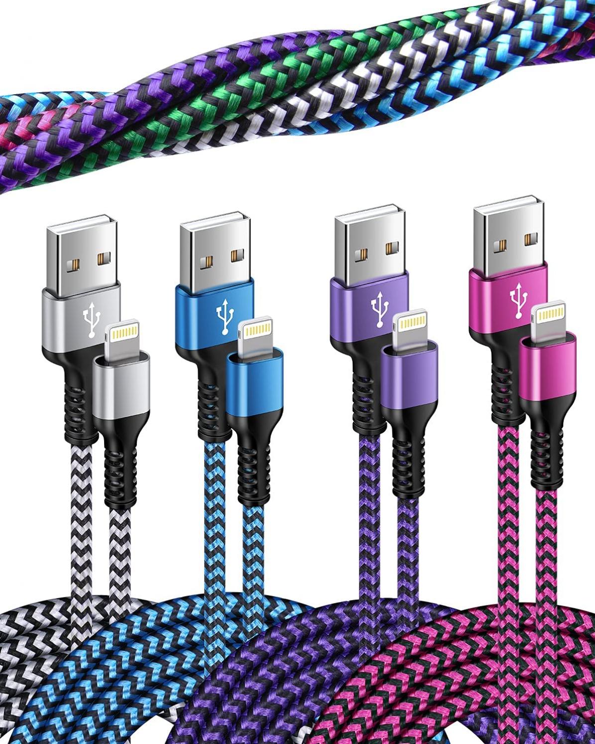 iPhone Charger Cord, [10ft/4-Pack] Nylon Braided Long Lightning to USB Charging Cable, [MFi Certified] Apple Fast Charging Syncing Wire Compatible with iPhone 14 13 12 11 Pro Max Mini XS XR 8 Plus SE