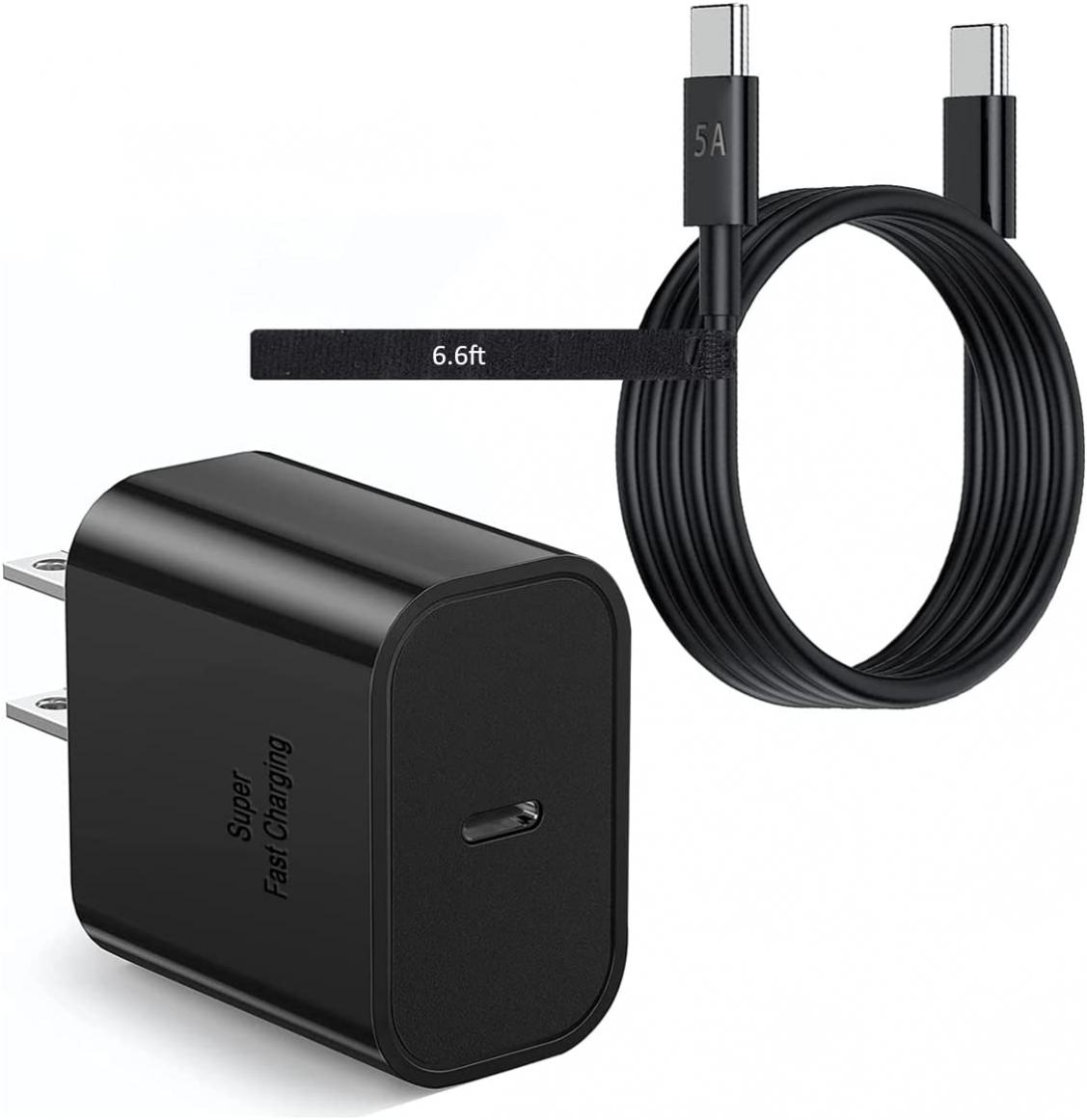 for Samsung Super Fast Charger USB Type C 45w Charging Block PD PPS for Samsung Galaxy S22 Ultra Plus S20 Note 10 Tab S8 Ultra Plus S7 Fe S21 A53 A52 Z Fold Flip 3 4 5G 6.6ft 100w USB-C Cable Black