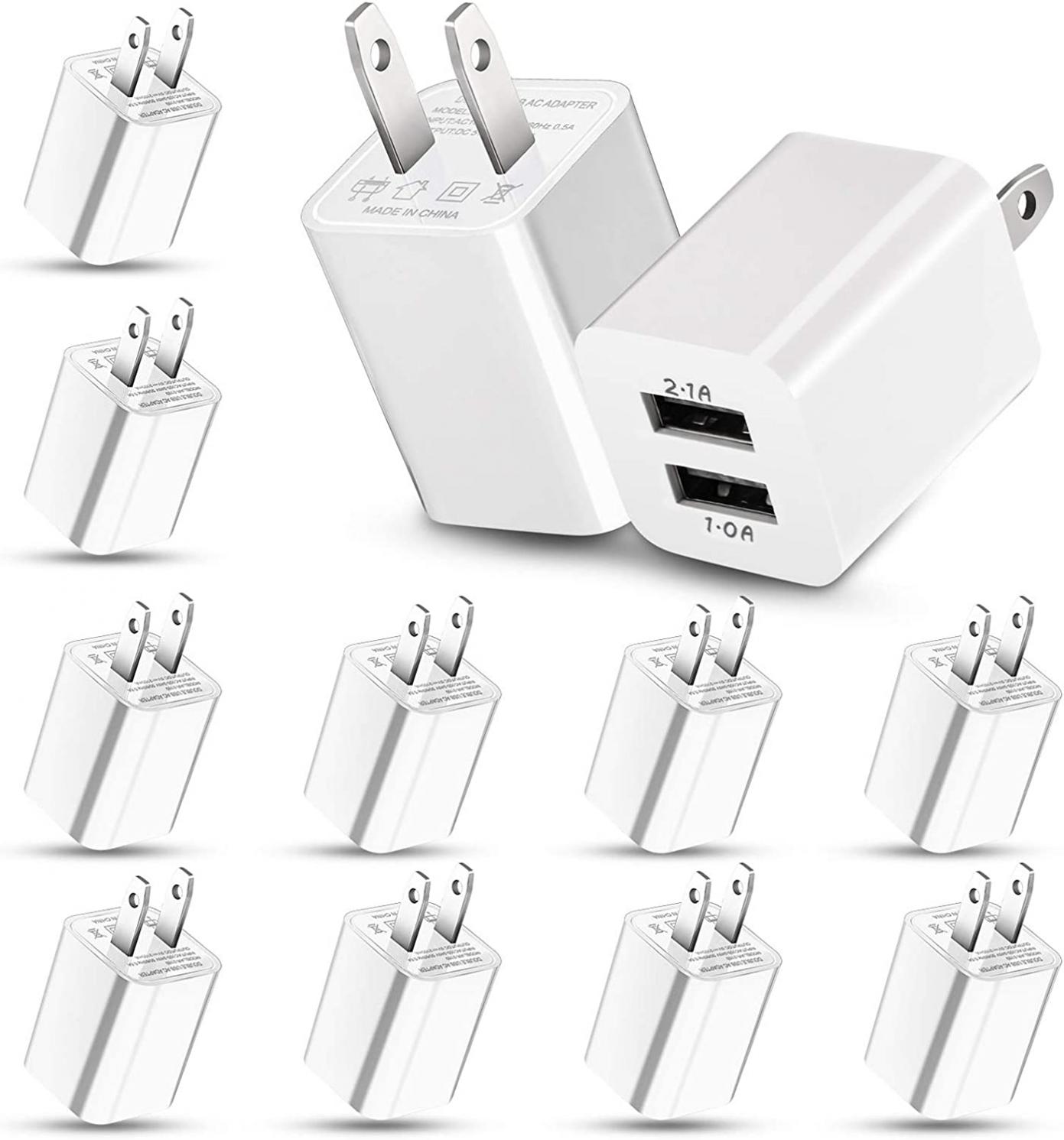 12 Pieces Dual Port USB Wall Charger USB Charger Adapter Quick Charger Cube 2.1A USB Charger Wall Plug Charging Block Replacement for Most Smartphones and Tablets (White)