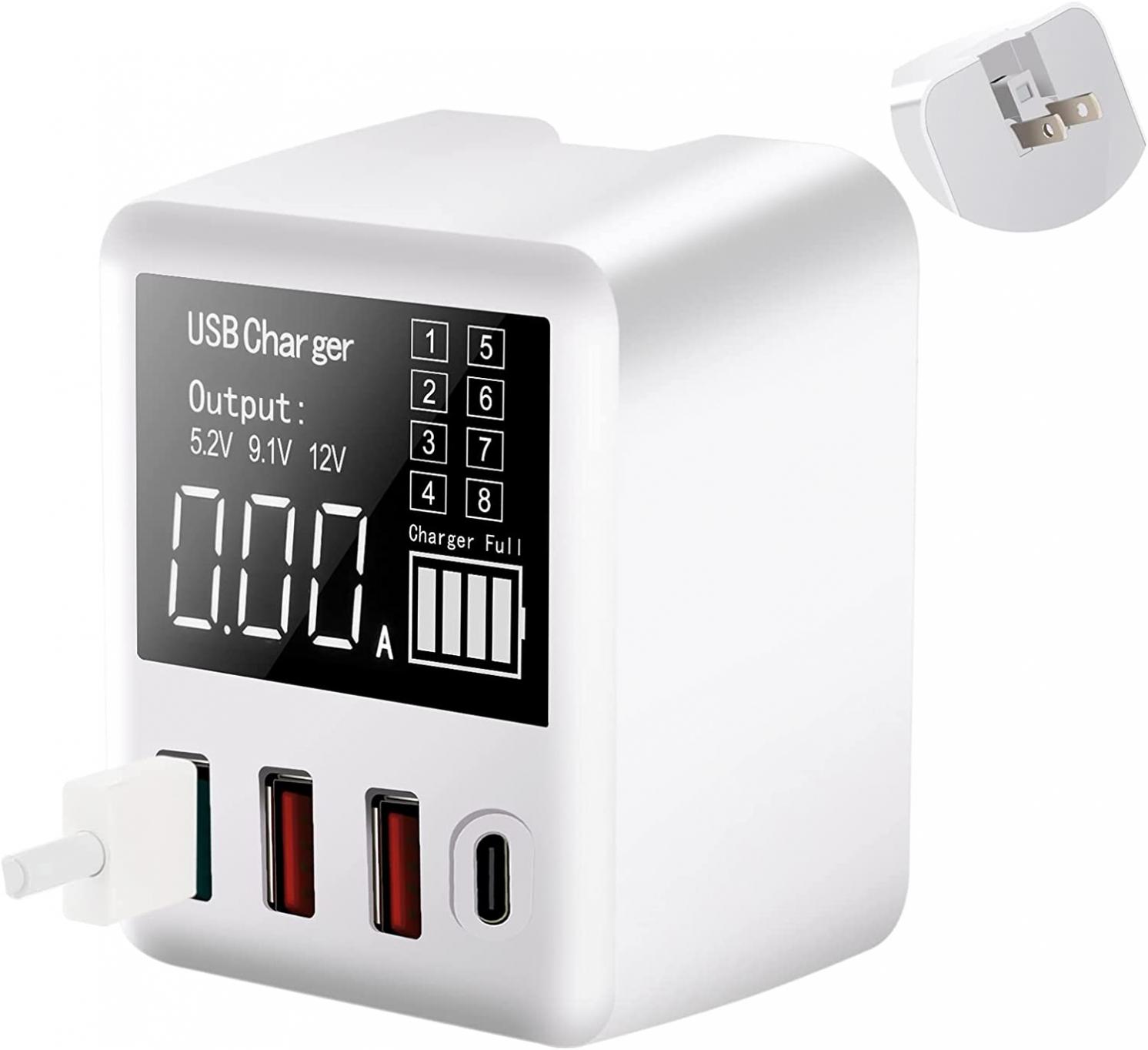 USB C Wall Charger Multiport, 4-Ports 40W USB Wall Charger with Quick Charge 3.0 USB Port, PD Fast Charger and LCD Display, Compatible with iPhone iPad, Camera, Game Consoles, Portable Travel Charger