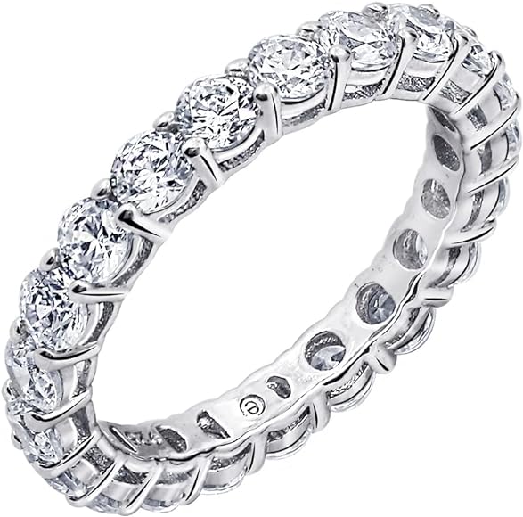 Amazon Collection Platinum or Gold Plated Sterling Silver All-Around Band Ring set with Round Infinite Elements Cubic Zirconia