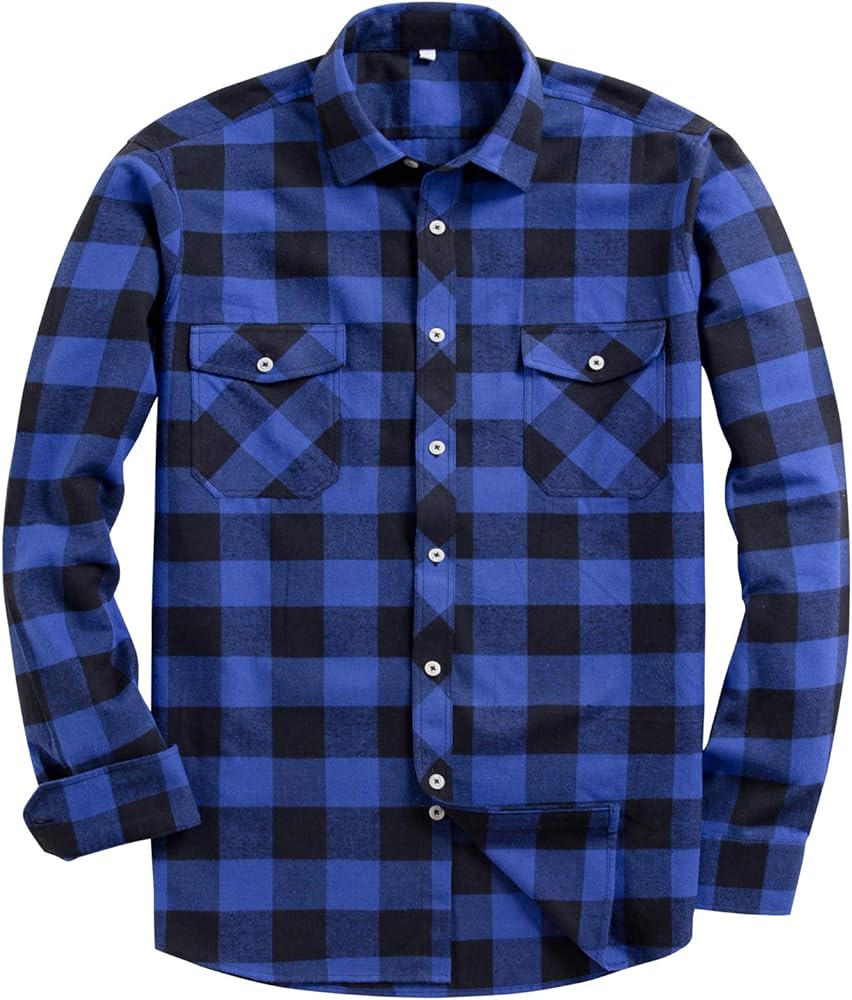 Alimens & Gentle Men's Button Down Regular Fit Long Sleeve Plaid Flannel Casual Shirts