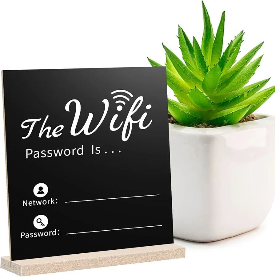 WIFI Password Sign for Guest Room,Wooden WIFI Sign Chalkboard Style Freestanding Sign Centerpiece Decoration for Home or Business