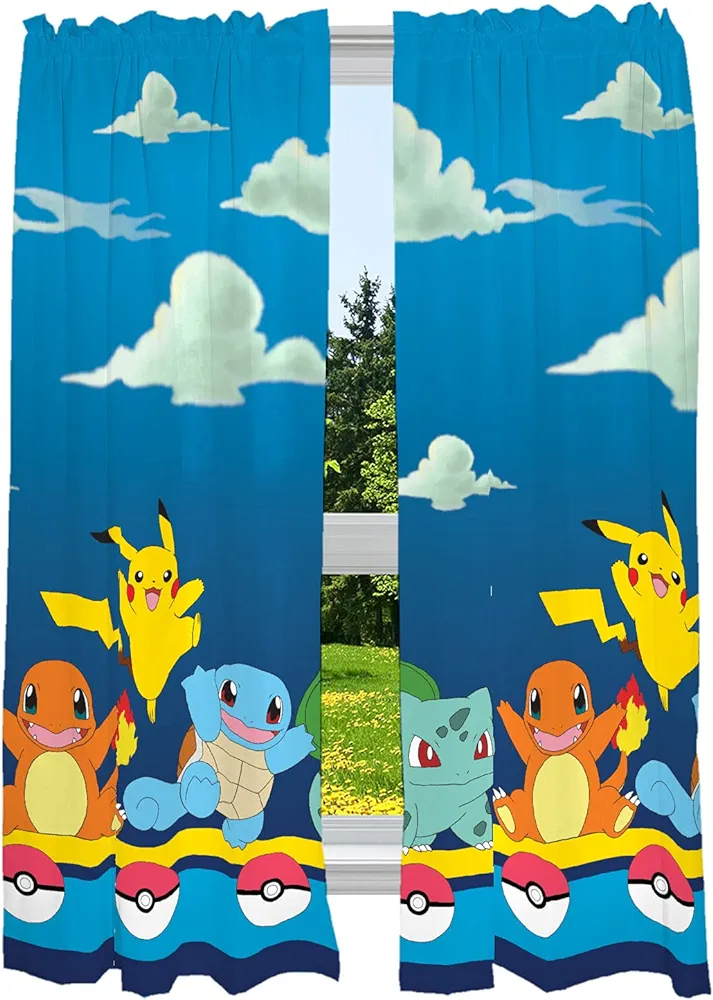 Franco Kids Room Window Curtain Panels Drapes Set, 82 in x 63 in, Pokemon, Multicolour