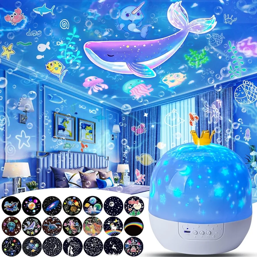 21 Sets of Films, Night Light Projector for Kids Bedroom, Ceiling, Baby Night Lights Projector, Star Galaxy Projector with 360° Rotating for Kids Baby Girls, Birthday, Christmas, Nursery, Room Decor