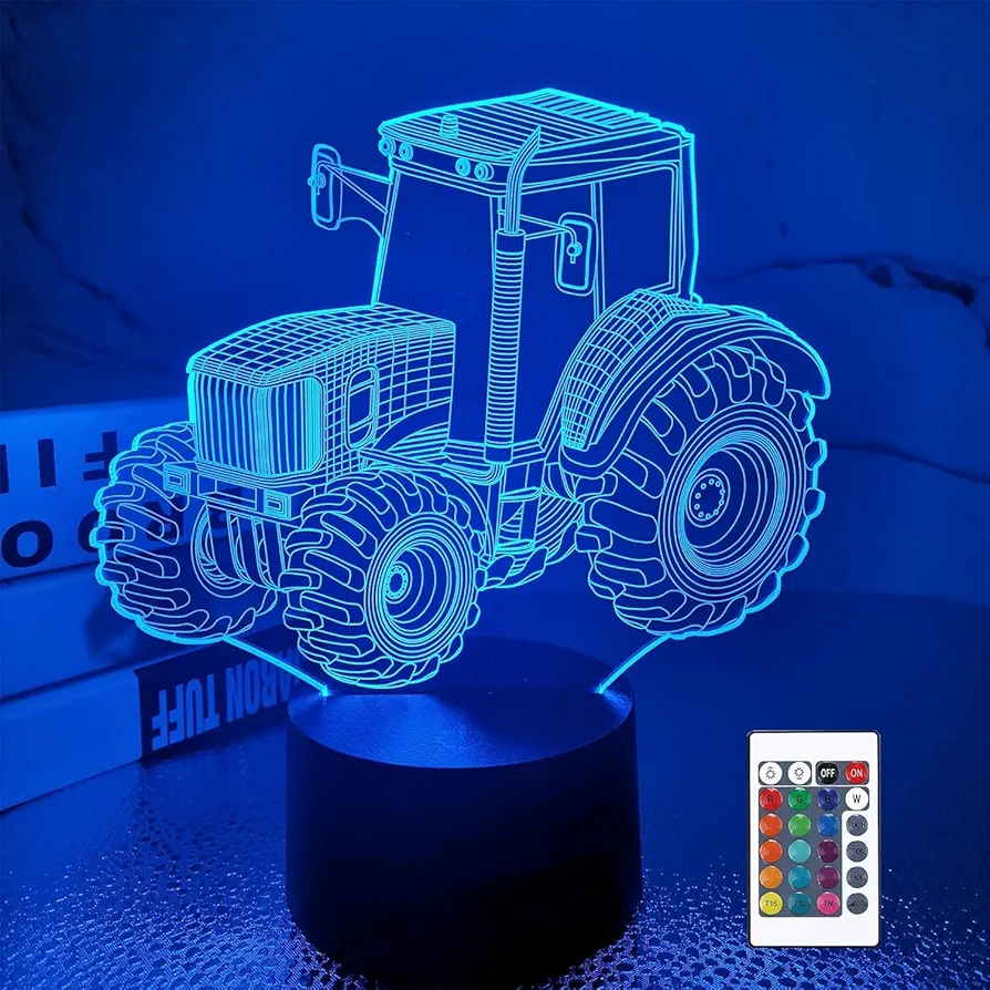 Tractor Gifts, Tractor Night Light, 3D Illusion Lamp with 16 Colors Remote and Touch Control - Gifts for Boy Men Women Christmas Decoration, Girl Boys' Kids Room, Birthday Gift