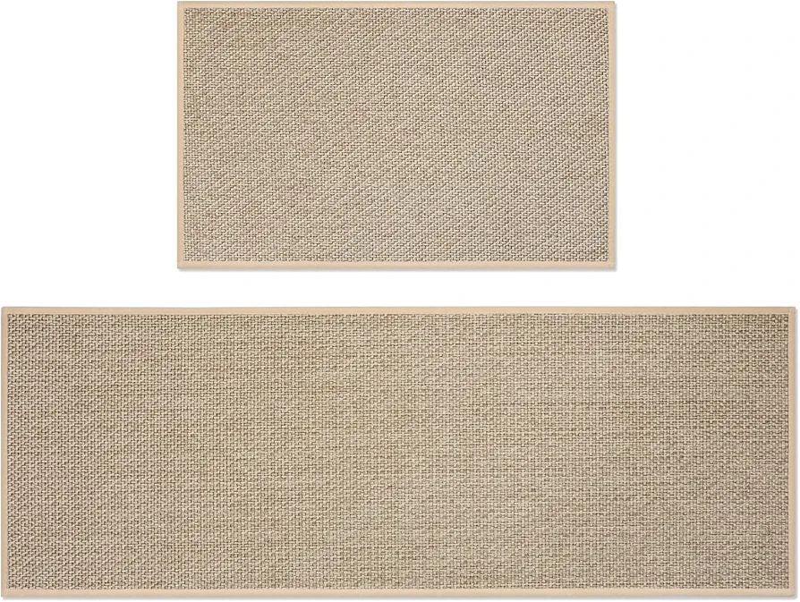 CRUGLA Kitchen Rugs and Mats Non Skid Washable Sets of 2，Absorbent Standing Runner Rugs for Floor, Kitchen, Bathroom, Bedroom, Living Room - Beige (47x17+29.5x17inch)