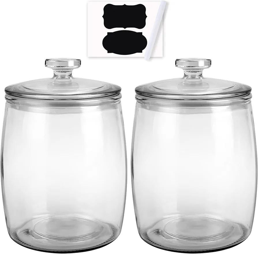 1 Gallon Glass Jar with Lid, 2 Pack Large Glass Candy Jars with Lids, Heavy Duty Glass Storage Canisters for Kitchen and Laundry Room Organization, 131 oz Large Cookie Jar for Flour, Pasta