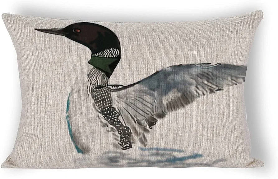 Loon Flexing His Wings Lumbar Pillow Cover Retro Design Cushion Case Cotton Linen Throw Pillow Cover Decorative for Living Room Sofa 12x20 Inches (o350n0j9161r)