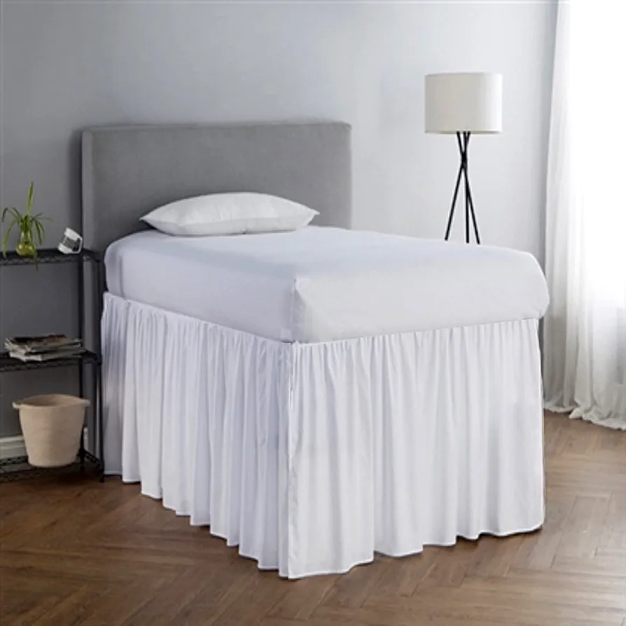 Dust Ruffled Bed Skirt College Dorm Extra Long Extended Dorm Room Bed Skirt, 100% Egyptian Cotton, 600-Thread Count 22-Inch Drop Extra Long Dorm Room Bed Skirt - White, Twin XL/22 Drop