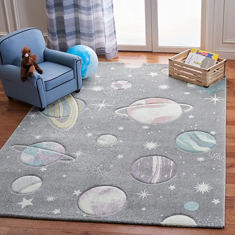 SAFAVIEH Carousel Kids Collection Area Rug - 6'7" x 9', Grey & Lavender, Non-Shedding & Easy Care, Ideal for High Traffic Areas for Boys & Girls in Playroom, Nursery, Bedroom (CRK103F)