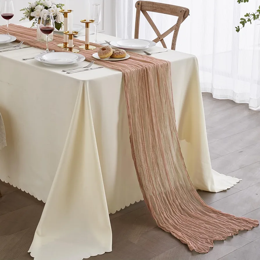 Nialnant Rosybrown Farmhouse Table Runner,13Ft Gauze Table Runners for Living Room Bedroom Home Decor,Cheesecloth Table Runners for Party Chair Sashes,Home Parties,Holiday Birthday Part