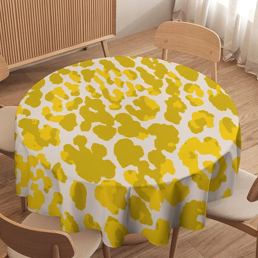 Leopard Print Cheetah Chinoiserie Style Yellow and Light Pink Round Tablecloth 36in Table Cloth Round Cover Waterproof Stain Wrinkle Resistant Table Decor for Restaurant Dining Table Buffet