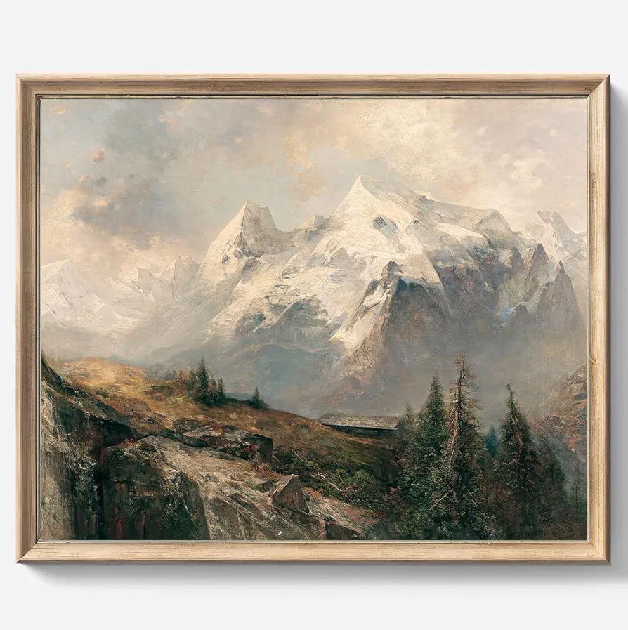 Vintage Wall art, Classical Paintings Poster Prints, Room Decor for Home Office Bedroom Living Room, Bathroom Wall Decor 8 x 10 Inch (Eternal Majesty of the Snowy Peaks)