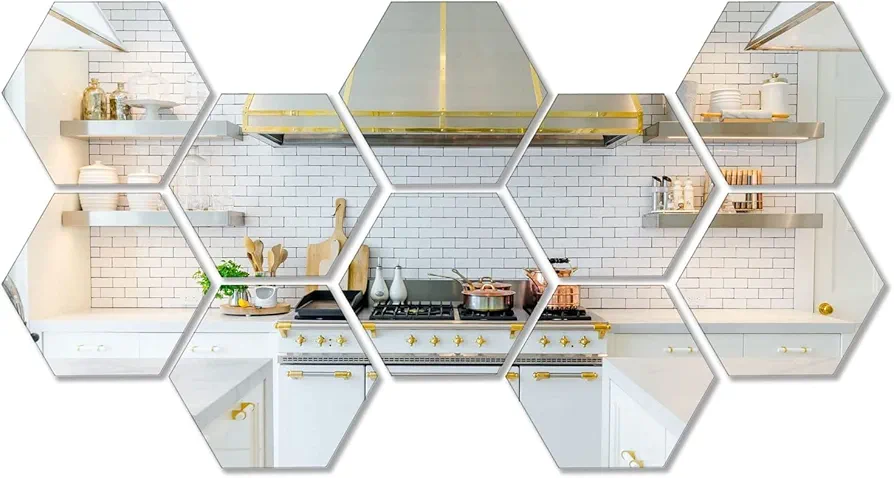 10 Pieces Hexagonal Mirror Wall Mirror Glass Mirror Mirrors Decor for Home Bedroom Living Room 10IN