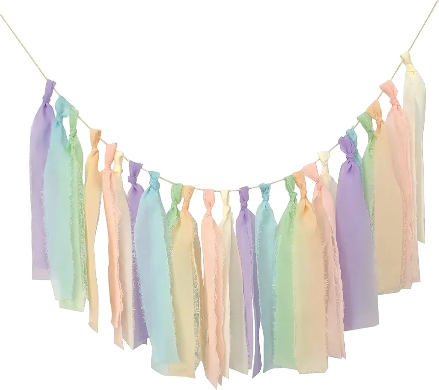 Pastel Chiffon Tassel Garland Wall Hanging Decor for Girls Bedroom Wall Classroom Nursery Party Kids Room Birthday Baby Shower Decor