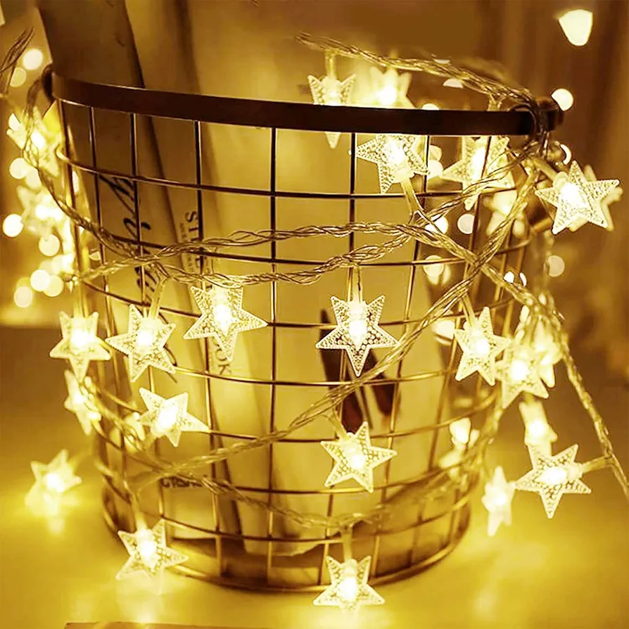 EvaStary 2 Pack Star String Lights Battery Operated, Total 20FT 40LED Star Fairy Light Waterproof, Room Decor for Bedroom Bed Patio Garden, Christmas Wedding Party, Indoor Outdoor, Warm White