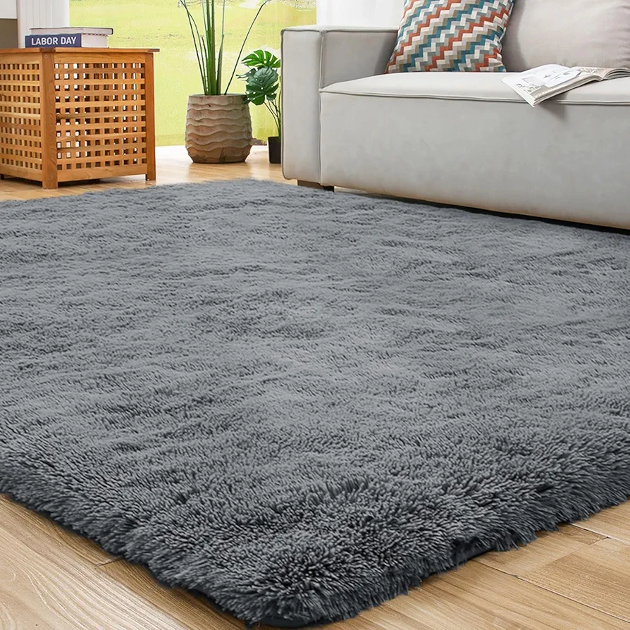 ROCYJULIN Area Rugs 8x10 for Living Room, 8x10 Area Rugs for Bedroom, Non-Slip Carpet for Dorm Room, Fluffy Shag Rug for Playroom, Fuzzy Rug for Kids Room, Large Dark Grey Gray Rug