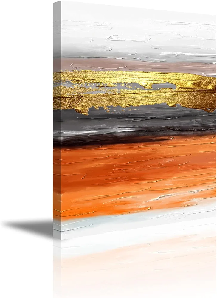 YPY Abstract Wall Art Canvas Orange and Gold Painting for Home Living Room Bedroom Decor