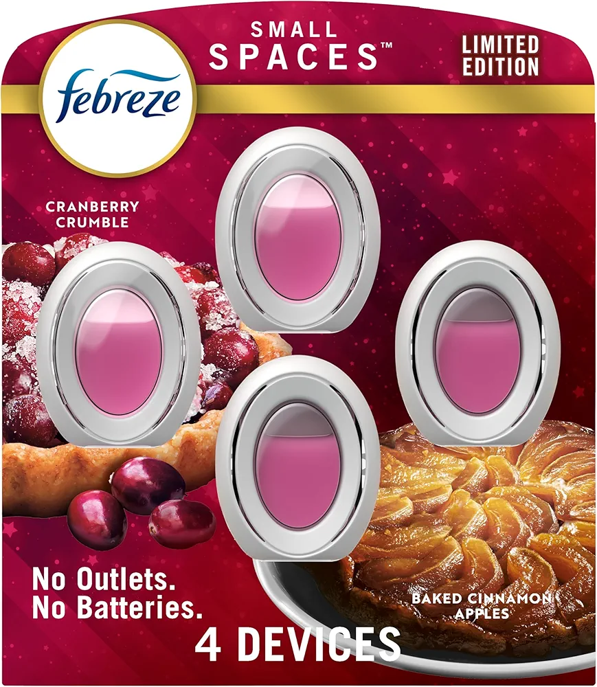 Febreze Odor Fighter Small Spaces Air Freshener Baked Cinnamon Apple, Cranberry Crumble, 4ct, 7.5ml