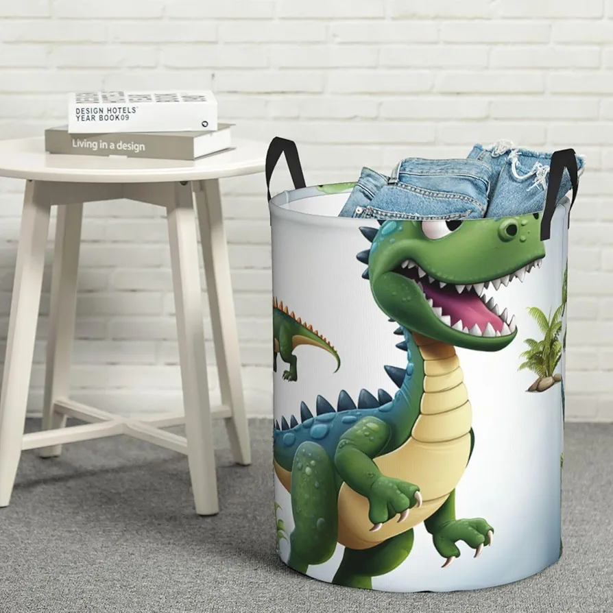 Large Laundry Basket Cartoon Dinosaur Images Laundry Hamper Dirty Clothes Hamper for Laundry Collapsible Waterproof Laundry Baskets Decor Basket for Bedroom Living Room